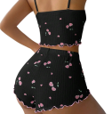 Ladies' Cherry Print Pyjama Set with Round Neck Top and Shorts Made of Polyester and Spandex Comfortable Summer Outfit in Various Colours 10