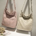 Ladies' Corduroy Shoulder Bag 31 x 40 x 11 cm Bag with Long Strap Two Front Pockets Press Stud Fastening Corduroy and Polyester 6