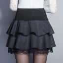 Ladies' Cotton and Polyester Mini Skirt with Ruffles and Lace Hem High Wide Waistband with Decorative Bow Flared Cut with Lining 6