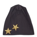 Ladies' Cotton Beanie Hat Decorated with Two Sparkling Stars at the Edge Loose Draping Fit Head Size 54 to 59 cm 2