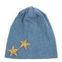 Ladies' Cotton Beanie Hat Decorated with Two Sparkling Stars at the Edge Loose Draping Fit Head Size 54 to 59 cm 3
