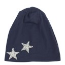 Ladies' Cotton Beanie Hat Decorated with Two Sparkling Stars at the Edge Loose Draping Fit Head Size 54 to 59 cm 15
