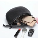 Ladies' Crescent-Shaped Crossbody Bag Wide Shoulder Strap Genuine Leather and Polyester Zippered Back Pocket 25 x 16 x 7.5 cm 8