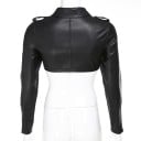 Ladies' Cropped Biker Jacket Made of Faux Leather in Black Crop Cut Lapel Collar with Press Studs Shoulder Epaulettes Zips on the Sleeves 5