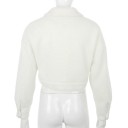 Ladies' Cropped Fleece Button-Up Sweatshirt White Turned Collar and Two Chest Pockets Long Sleeves Polyester and Acrylic Wool 4