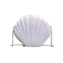 Ladies' crossbody bag in the shape of a shell Glittering ribbed surface Gold chain strap Plastic and polyester For the city and parties 1