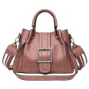 Ladies' Crossbody Bag Made of PU Leather with a Handheld Handle Wide Striped Strap Large Metal Buckle and Decorative Studs 27 x 20 x 13 cm 3