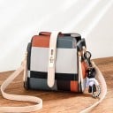 Ladies' Crossbody Bag with a Checked Pattern Front Strap with a Rotating Clasp Multiple Compartments Inside PU Leather and Polyester 19 x 18 x 3