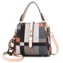 Ladies' Crossbody Bag with a Checked Pattern Front Strap with a Rotating Clasp Multiple Compartments Inside PU Leather and Polyester 19 x 18 x 5