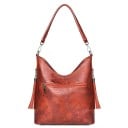 Ladies' crossbody bag with a short handle and long strap Spacious zip compartment Decorative tassels PU leather and polyester 25 x 28 x 13 cm 3