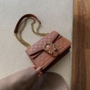 Ladies' Crossbody Bag with Chain Strap and Decorative Clasp Embossed Pattern Sturdy Rectangular Shape with Flap Artificial Leather 2