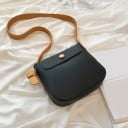 Ladies' crossbody bag with flap and round button Wide contrasting shoulder strap PU leather and polyester Size 23 x 21 x 7 cm 1