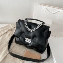 Ladies' Crossbody Bag with Top Handle and Chain Cushion Shape with Stitched Rings Metal Fastening PU Leather 30 x 24 x 8 cm 3