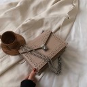 Ladies' Crossbody Handbag 19 x 15 x 8 cm Smooth Surface with Silver Studs Envelope Flap with Metal Fastening Chain Strap 2