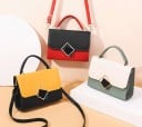 Ladies' crossbody handbag for hand or shoulder use Contrasting flap Geometric metal decoration Long strap PU leather 20.5 x 15 x 7.5 cm 7