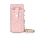 Ladies' crossbody handbag for mobile Quilted diamond pattern Front pocket with loop Detachable chain Real leather 18.5 x 9 x 3 cm 3