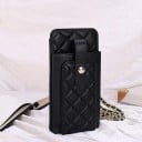 Ladies' crossbody handbag for mobile Quilted diamond pattern Front pocket with loop Detachable chain Real leather 18.5 x 9 x 3 cm 8