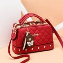 Ladies' Crossbody Handbag in a Case Shape Quilted Pattern and Studs Two Handles and a Long Strap Zip Fastening PU Leather 25 x 16 x 13 cm 8