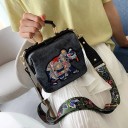 Ladies' crossbody handbag in a suitcase shape with decorative elephant appliqué Top handle Wide strap with butterfly pattern PU leather 18 5