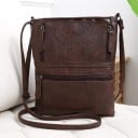 Ladies' Crossbody Handbag Shoulder Bag Flat Shape Multiple Zip Pockets Long Adjustable Strap PU Leather in Vintage Style 23 x 26 cm 4