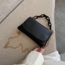 Ladies' crossbody handbag with a flap and chunky chain handle Thin chain over the shoulder Flat shape PU leather and polyester 19 x 11 x 3 cm 2