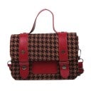 Ladies' crossbody handbag with a flap and houndstooth pattern PU leather straps with studs Top handle and strap made of PU leather and polyester 3