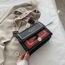 Ladies' crossbody handbag with a flap Gold leaf embroidery Decorative knot with pendant Wide patterned strap with buckle PU leather 19 x 1
