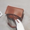Ladies' crossbody handbag with a large flap and decorative strap Rounded shape Gold hardware PU leather 29 x 22 x 7 cm For everyday use 2