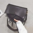 Ladies' crossbody handbag with a large flap and decorative strap Rounded shape Gold hardware PU leather 29 x 22 x 7 cm For everyday use 3