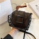 Ladies' crossbody handbag with a large square buckle Chunky chain handle Long shoulder strap Zip fastening PU leather 18 x 16 x 11 cm 3