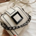 Ladies' crossbody handbag with a large square buckle Chunky chain handle Long shoulder strap Zip fastening PU leather 18 x 16 x 11 cm 6