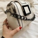 Ladies' crossbody handbag with a large square buckle Chunky chain handle Long shoulder strap Zip fastening PU leather 18 x 16 x 11 cm 7