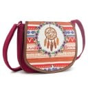 Ladies' crossbody handbag with a rounded flap Dreamcatcher motif Colourful geometric pattern Fabric strap Cotton and polyester 18 x 19 x 7 cm 2