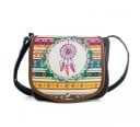 Ladies' crossbody handbag with a rounded flap Dreamcatcher motif Colourful geometric pattern Fabric strap Cotton and polyester 18 x 19 x 7 cm 5