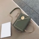 Ladies' crossbody handbag with an asymmetrical flap and circular metal handle Chain strap Decorative trim PU leather 19 x 15 x 7 cm 7