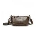 Ladies' crossbody handbag with embossed reptile skin pattern Two zip compartments Chain and wide strap PU leather and polyester 26 x 12 x 7 3