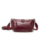Ladies' crossbody handbag with embossed reptile skin pattern Two zip compartments Chain and wide strap PU leather and polyester 26 x 12 x 7 4