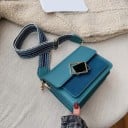 Ladies' crossbody handbag with flap and decorative square buckle Wide adjustable patterned strap PU leather and polyester 19.5 x 15.5 x 8.5 4