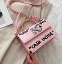 Ladies' crossbody handbag with flap and prominent inscriptions Top handle Metal clasp Adjustable strap PU leather 21.5 x 15 x 8 cm 12