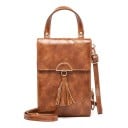 Ladies' crossbody handbag with flap and tassel Zip compartment with card slots Short handle and long strap PU leather 17.5 x 12 x 5 cm 3