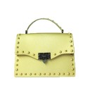 Ladies' crossbody handbag with top handle and decorative studs Metal fastening on the flap Matte synthetic leather Firm rectangular shape 7