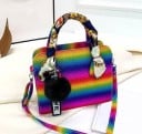 Ladies' crossbody handbag with top handle Shimmering surface with colour gradient Strap with carabiners PU leather 22 x 18 x 9 cm 1