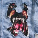 Ladies' Denim Jacket with a Large Motif of a Growling Dog on the Back Distressed Details Metal Buttons Classic Fit Light Blue Cotton and Polyester 4