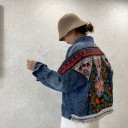 Ladies' Denim Jacket with Colourful Flower and Ornament Embroidery on the Back Lace Trim with Silver Charms Light Blue Cotton 2