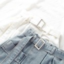 Ladies' Denim Mini Skirt with Belt Large Square Buckle A-line Cut Two Patch Pockets Cotton Denim For Everyday Wear 5