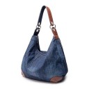 Ladies' Denim Shoulder Bag Spacious Bag Shape Handle with Metal Rings External Zip Pocket Denim and Polyester 52 x 16 x 33 cm 2