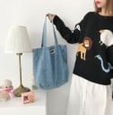Ladies' Denim Shoulder Bag Spacious Fabric Bag Made from Light Blue Denim Two Long Handles Quilted Seams Size 37 x 39 cm 3