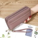 Ladies' Double Wallet with Wrist Strap Two Zip Compartments Decorative Perforated Pattern Smooth PU Leather Dimensions 19.5 x 9.5 x 4 cm 2