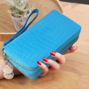 Ladies' Double Wallet with Wrist Strap Two Zip Compartments Glossy PU Leather with Crocodile Pattern Round Metal Charms on Zips 6