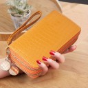Ladies' Double Wallet with Wrist Strap Two Zip Compartments Glossy PU Leather with Crocodile Pattern Round Metal Charms on Zips 7